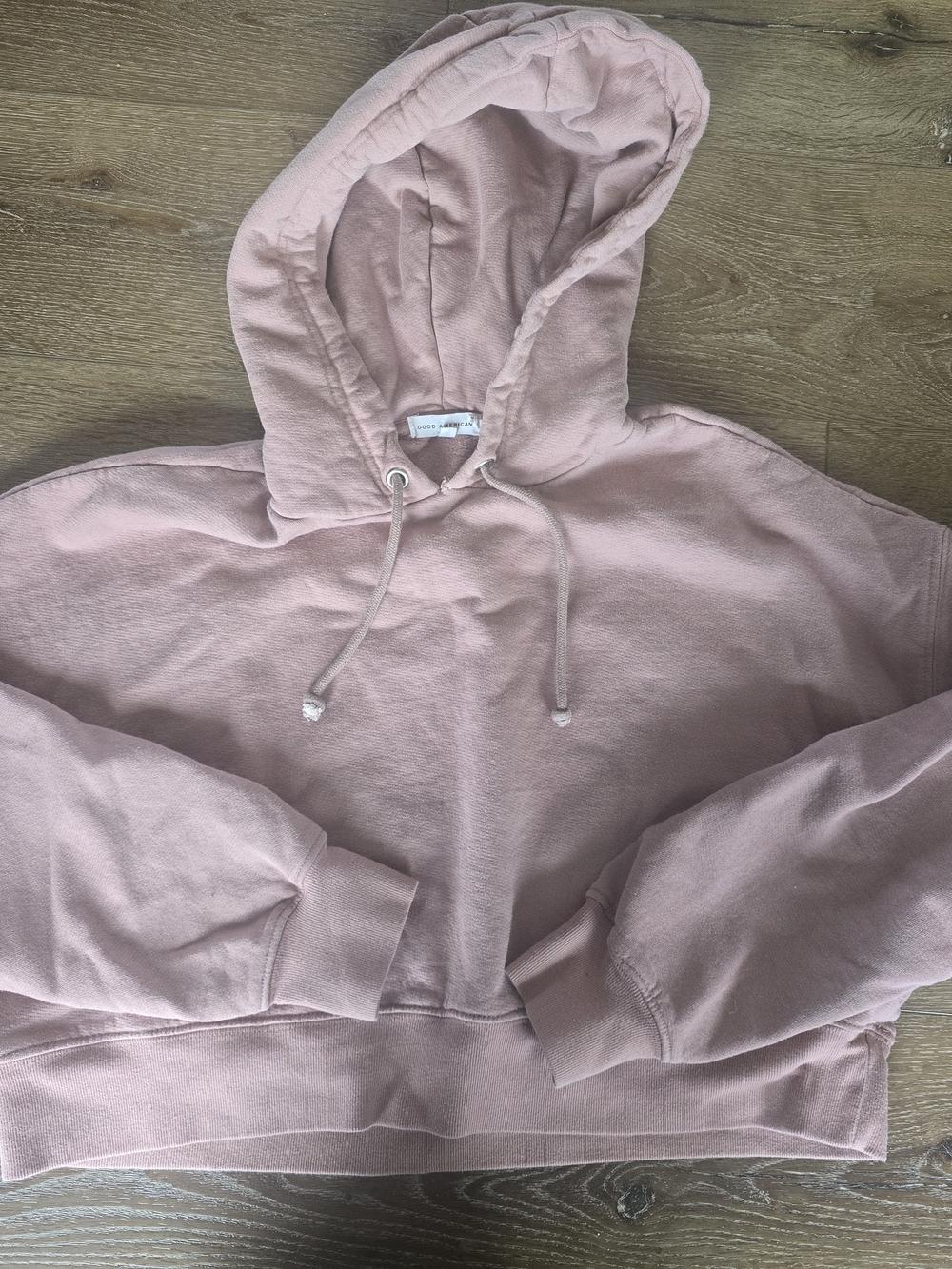 Good American Blush Pink Cropped Pullover Hoodie